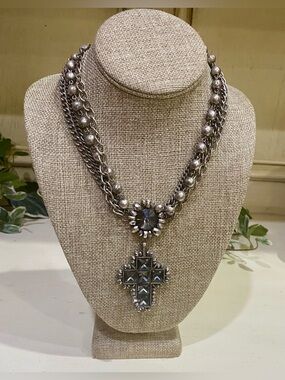 Multi Strand Black Cross Necklace Rhinestone Statement Jewelry
